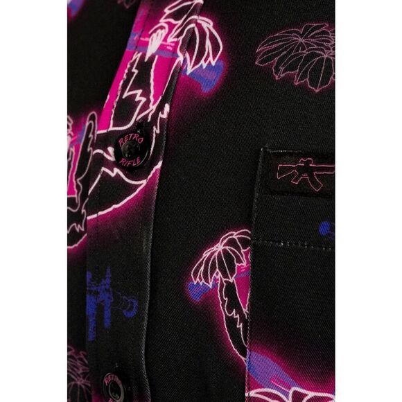 Retro Rifle Men’s Black Pink Neon Slow N Steady Sloth Button Down Shortsleeve Sh - Picture 7 of 10